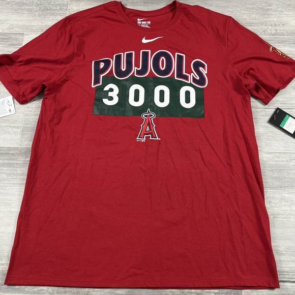 NIKE TEE MLB‎ LOS ANGELES ANGELS PUJOLS 3000th HIT RED GRAPHIC T-SHIRT XL NWT - Picture 1 of 7